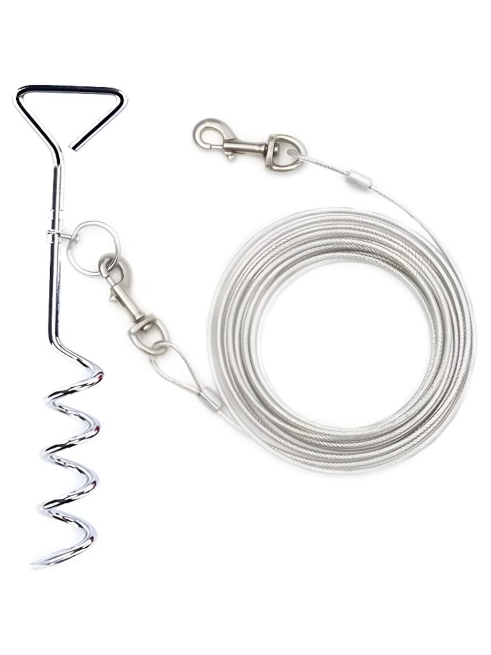 Dog Stake Tie Out Cable and Reflective Stake (16ft Cable, 18" Stake, Silver)